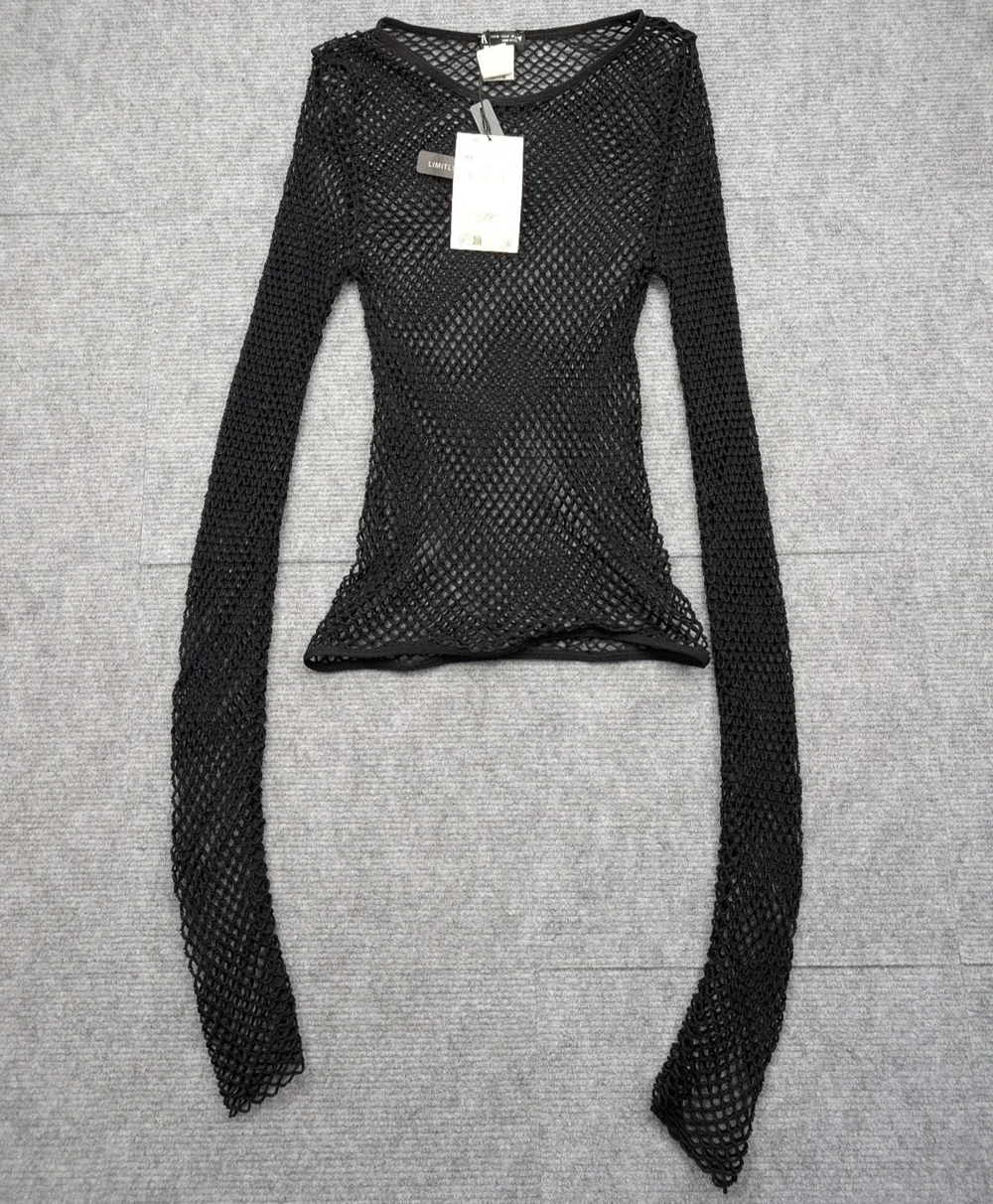 Zara Mesh Shirt Womens Medium Black Goth Layering Whimsigoth Festival 90s Grunge